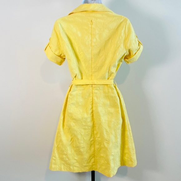 Vintage Yellow Liz Claiborne Embroidered Short Sleeve Belted Wrap Dress Size 6 - Picture 5 of 11